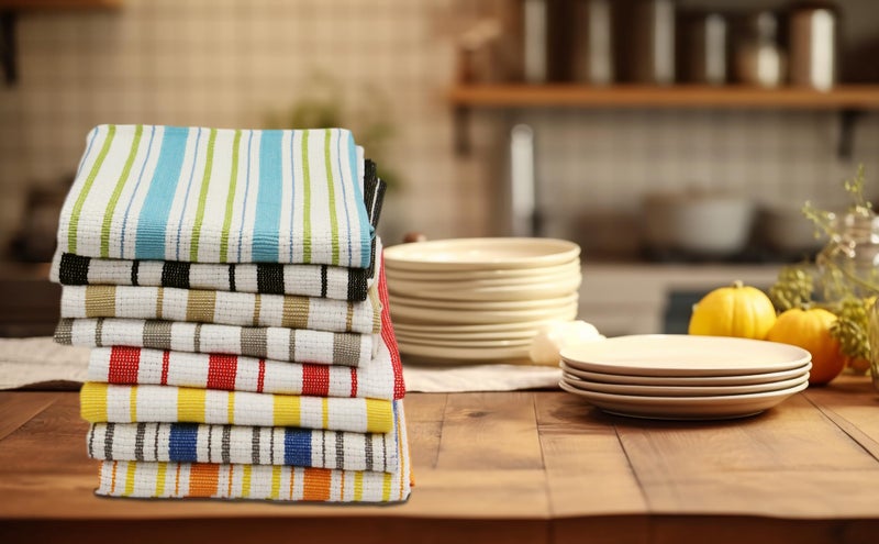 COTTON CRAFT - 4 Pack - Basket Weave Kitchen Towels - Grey - Cotton - Oversized 20x30 - Modern Clean Striped Pattern - Convenient Hanging Loop - Image 4